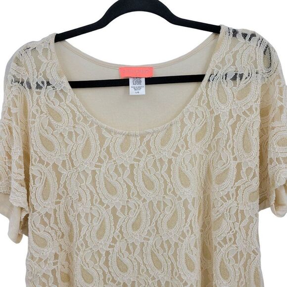 Vintage 80s Lace L Vanilla See Through Front Stretch High-low Jersey Knit Back - Picture 7 of 13